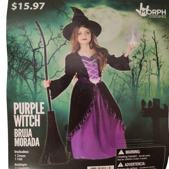 Morph Girls M (7/8) Purple Witch Dress and Hat Halloween Costume - Picture 3 of 7